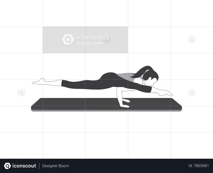 Yoga girl doing half split with plank  Illustration