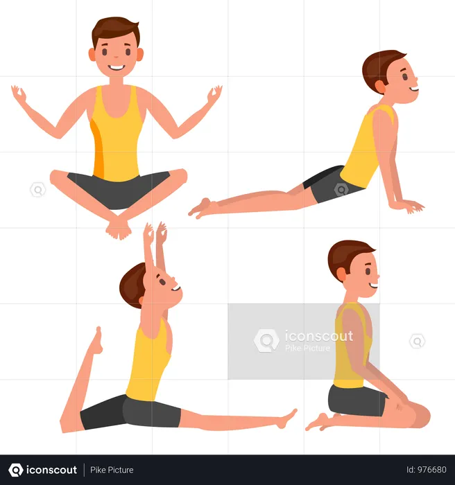 Yoga Male In Different Poses  Illustration