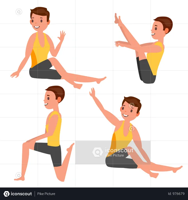 Hombre de yoga en diferentes poses  Ilustración