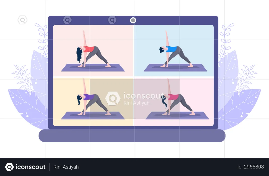 Yoga Online em videoconferência  Ilustração