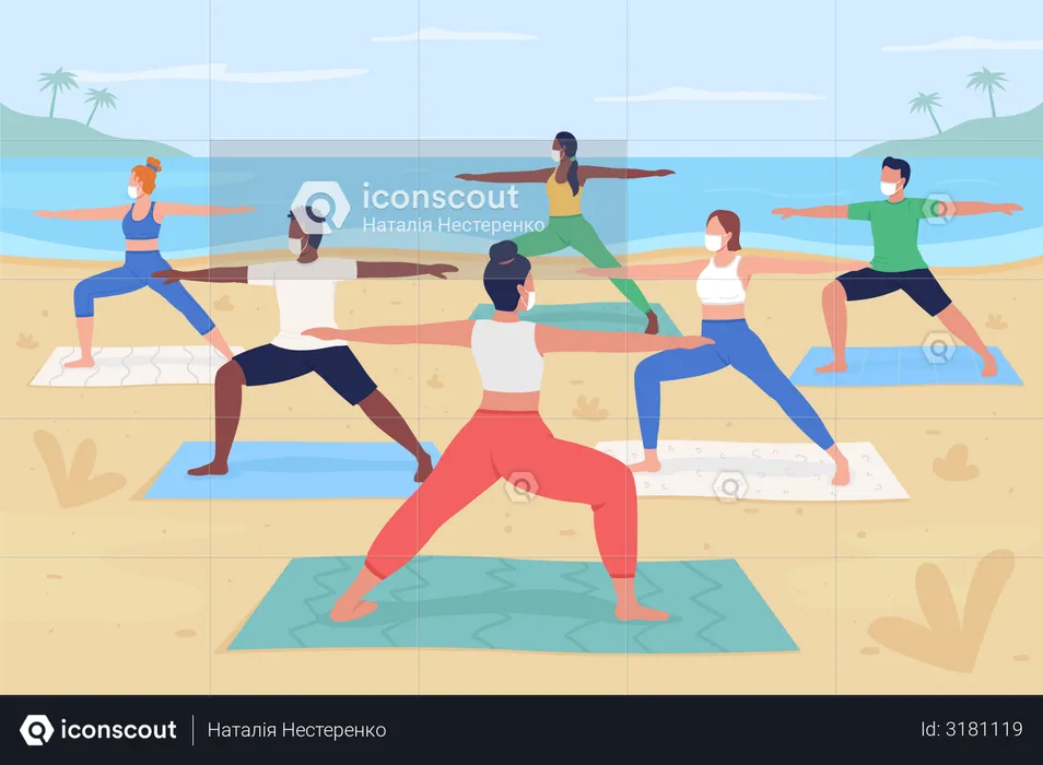 Yoga retreat during pandemic  Illustration