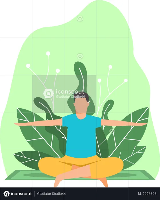 Yoga Trainer doing yoga in garden  Illustration