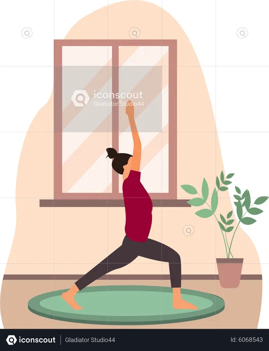 Yoga Trainer doing surya namaskar in room  Illustration