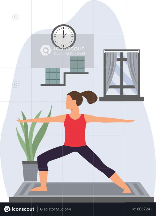 Yoga Trainer Doing Veerabhadrasana  Illustration