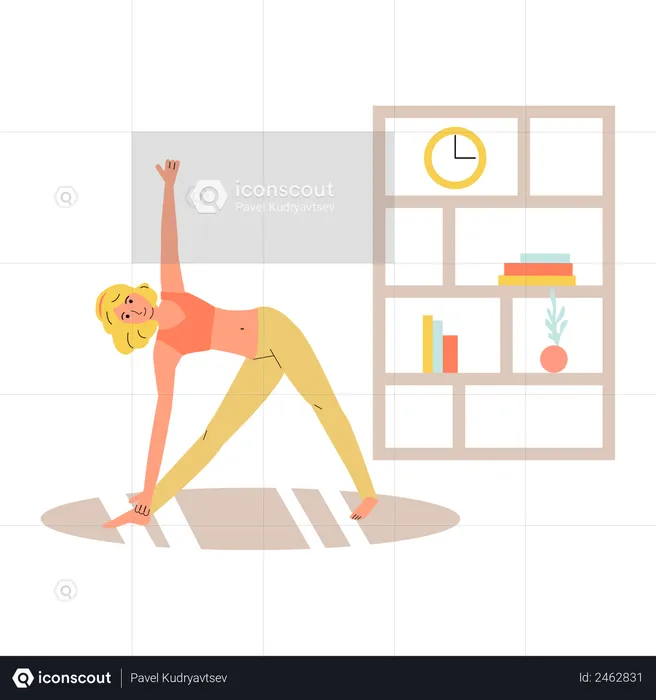 Young active slim woman doing yoga poses at home  Illustration