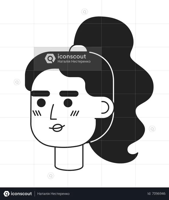 Young adult brunette hispanic woman with wavy ponytail  Illustration