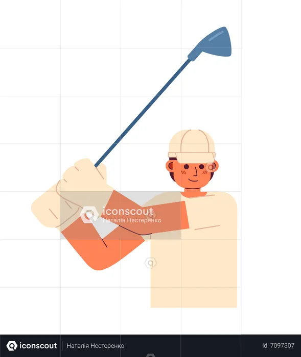 Young adult man golfer swinging with stick  Illustration