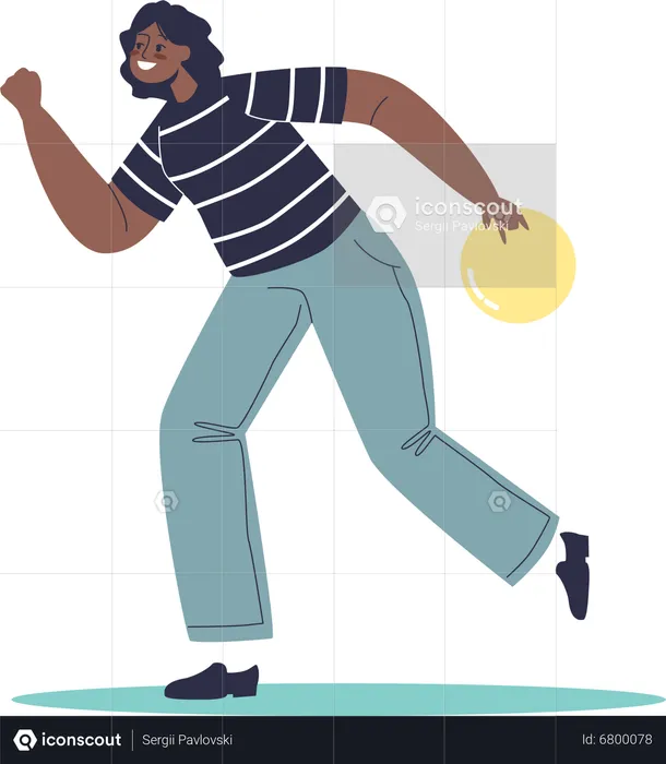 Young african woman throw ball for bowling game  Illustration