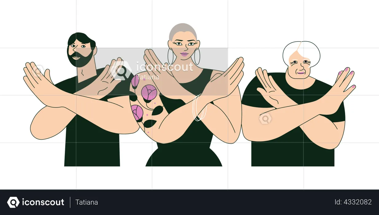 Young and elderly people gesturing Break The Bias  Illustration