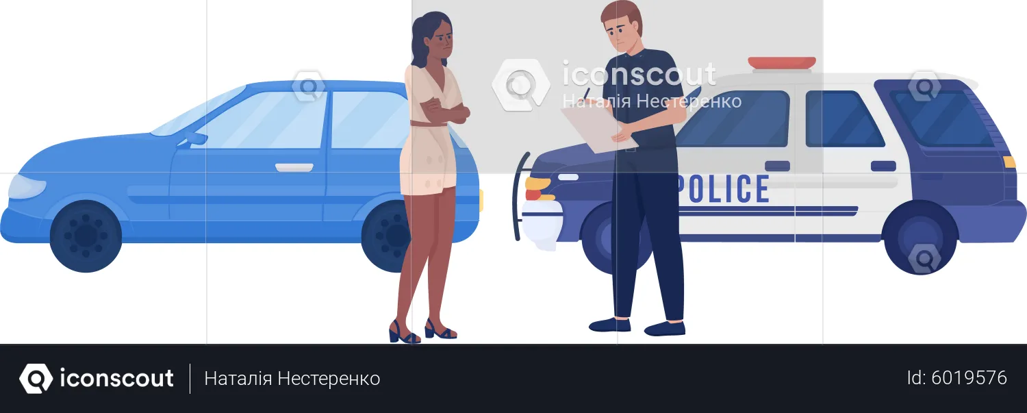 Young angry lady pulled over by police officer  Illustration