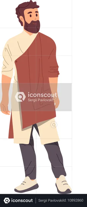 Young Arabic man wearing modern casual attire in traditional oriental style  Illustration