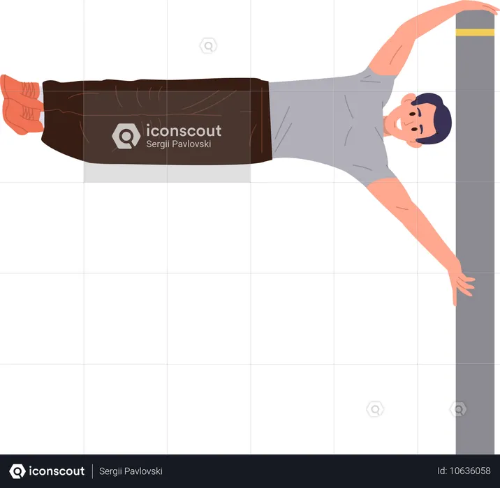 Young athletic sportsman doing human flag calisthenics exercise hanging on bar  Illustration