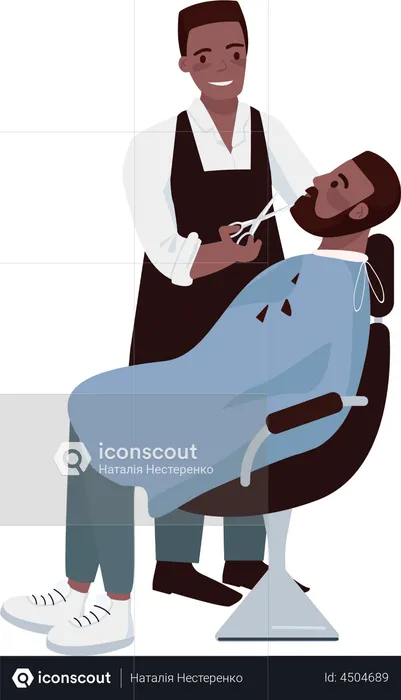 Young barber shaping male client beard  Illustration