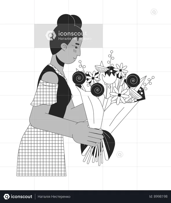 Young black woman getting bouquet  Illustration