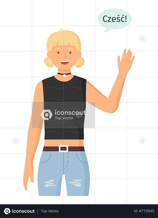Young blonde girl in casual clothes say hello  Illustration