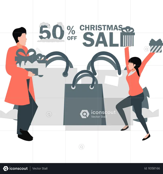 Young boy and girl happy with christmas  discount  Illustration