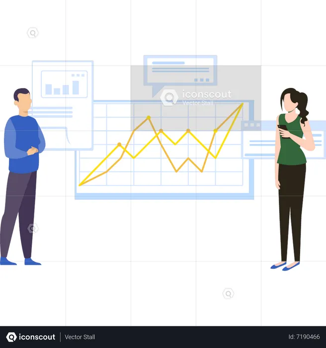 Young Boy and girl looking at line graph  Illustration