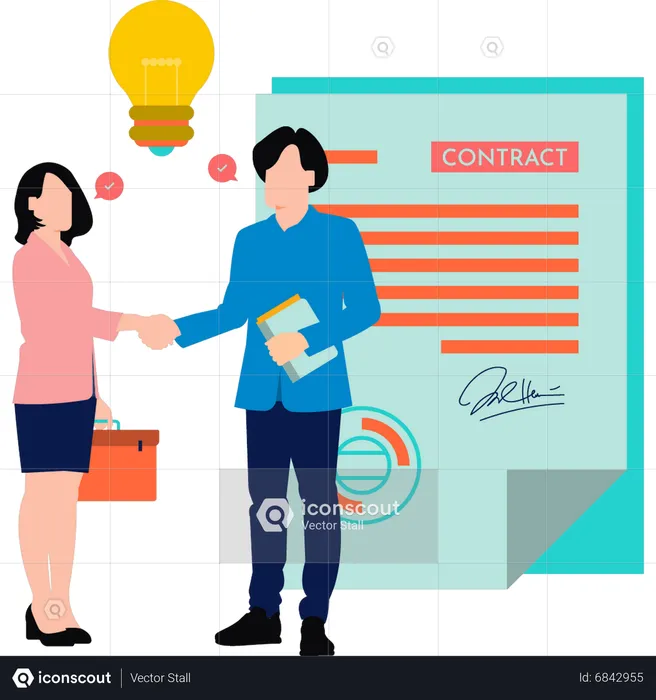 Young boy and girl making deal  Illustration