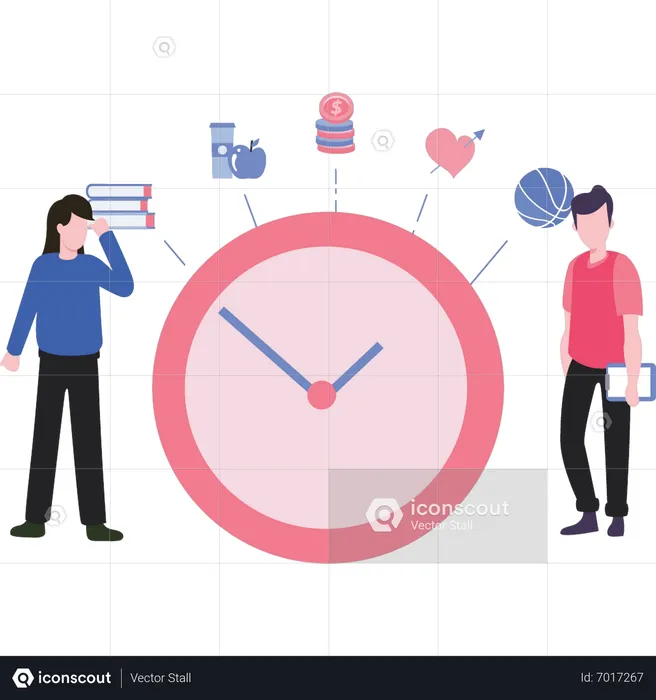 Young boy and girl making their work schedule  Illustration