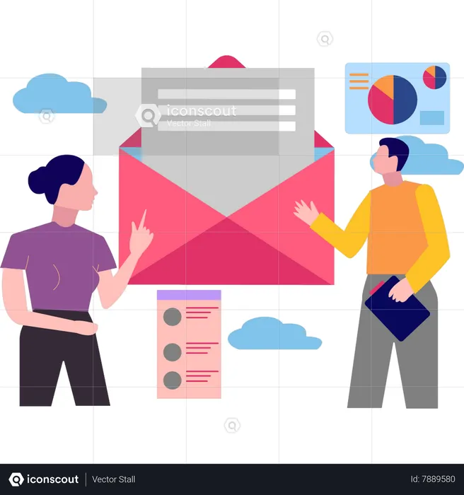 Young boy and girl talking about business mail  Illustration