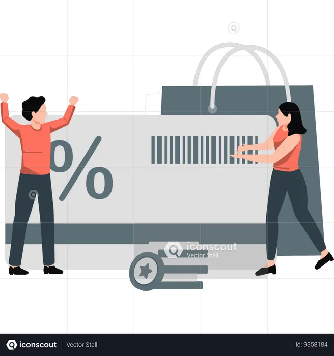 Young boy and girl talking about  discount on shopping  Illustration