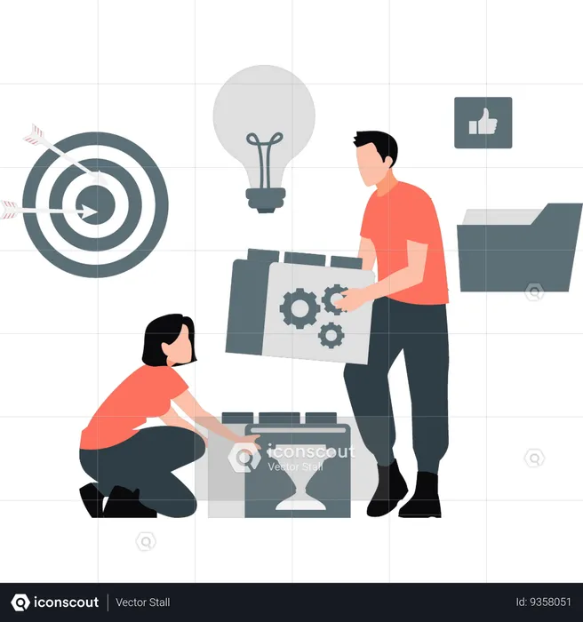 Young boy and girl working about finance  Illustration