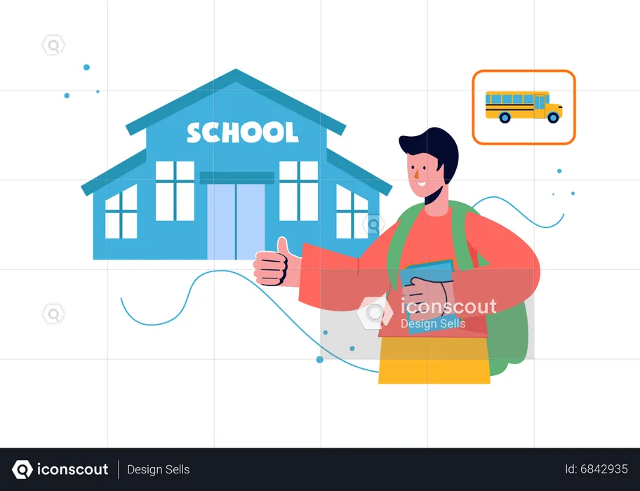 Young boy at school  Illustration