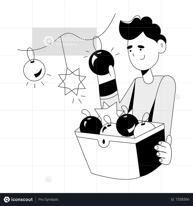 Young boy carrying Party Ornaments box  Illustration