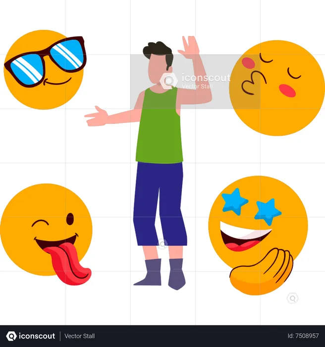 Young boy celebrating Emoji Day Emoji Illustration