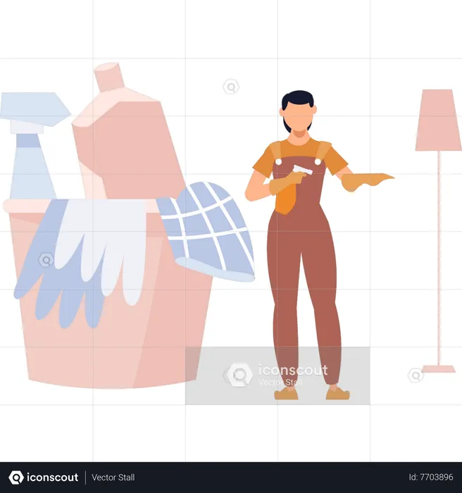 Young boy cleaning furniture  Illustration