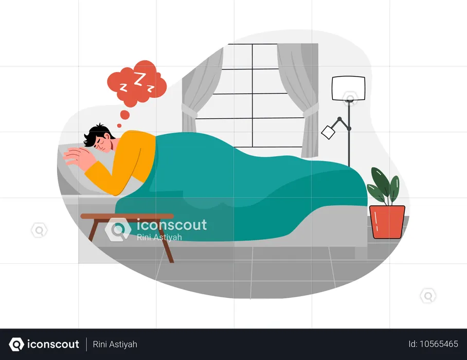 Young boy doing deeply sleep on bed  Illustration