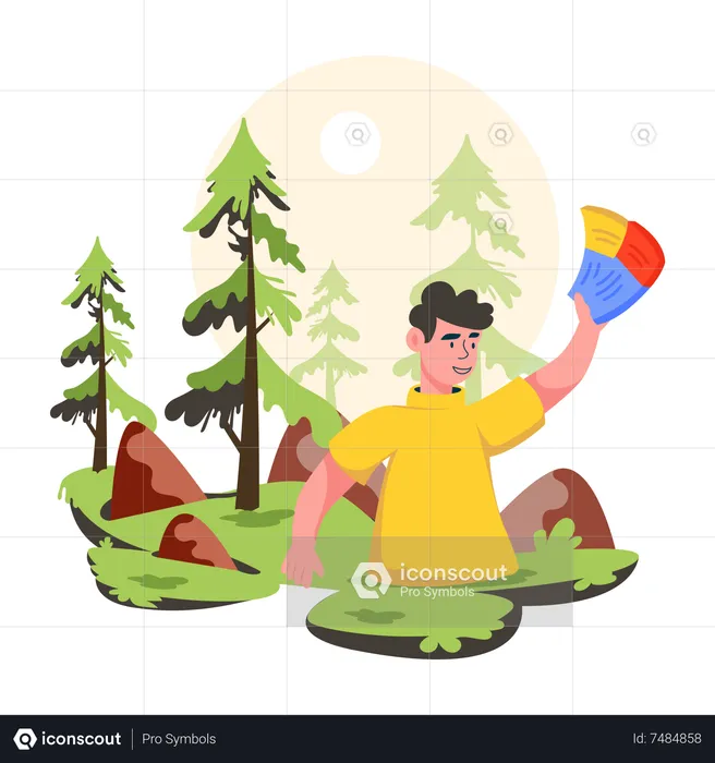 Young boy doing forest trip  Illustration