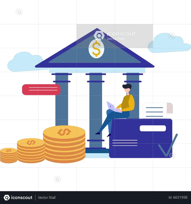 Young  boy doing online banking  Illustration