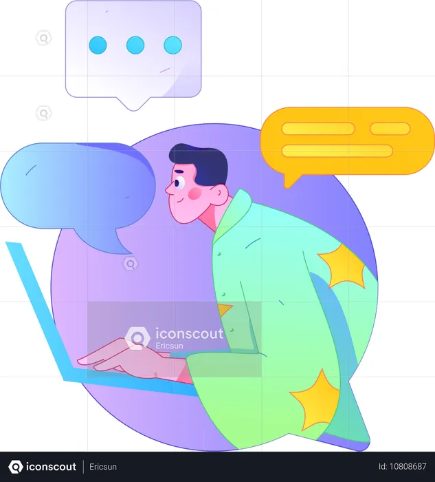 Young boy doing online chatting on laptop  Illustration