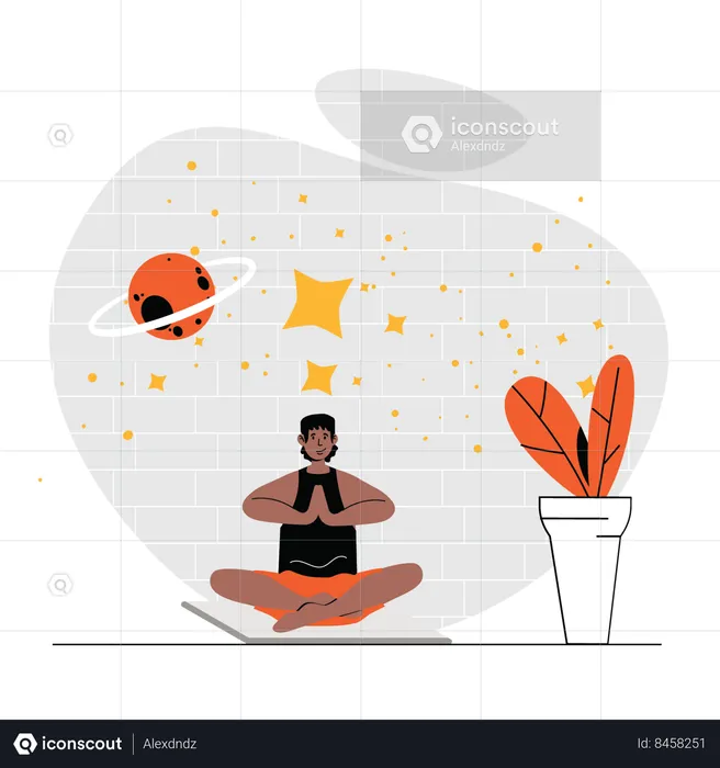 Young boy doing yoga at home  Illustration