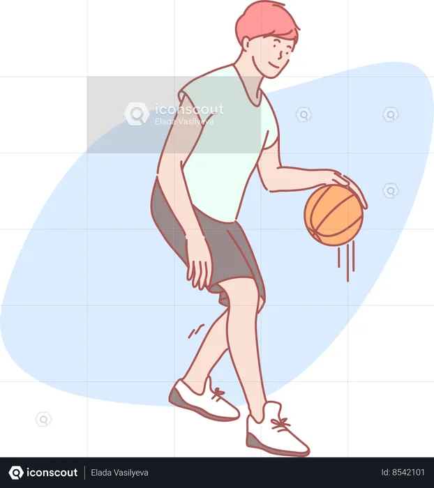 Young boy dribbling basket ball  Illustration