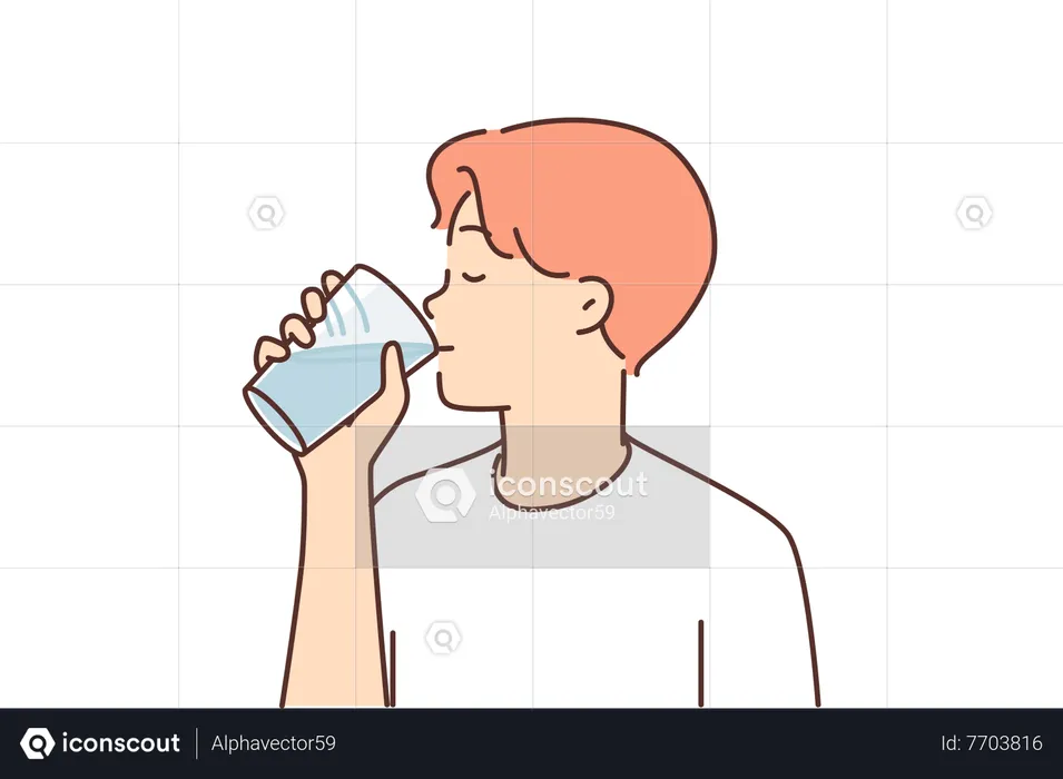 Young boy drinking water  Illustration