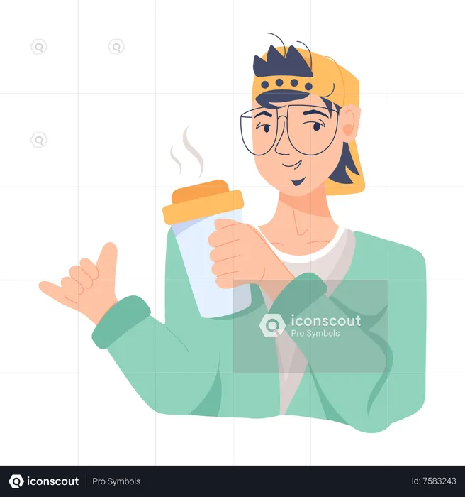 Young Boy Enjoy Coffee  Illustration