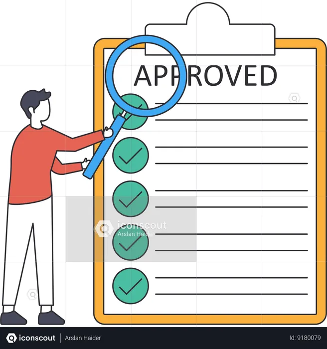 Young boy finding Approved list  Illustration