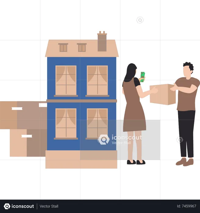 Young boy giving parcel to girl  Illustration