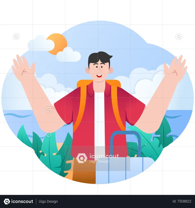 Young boy going for enjoying Happy Holidays In Summer  Illustration