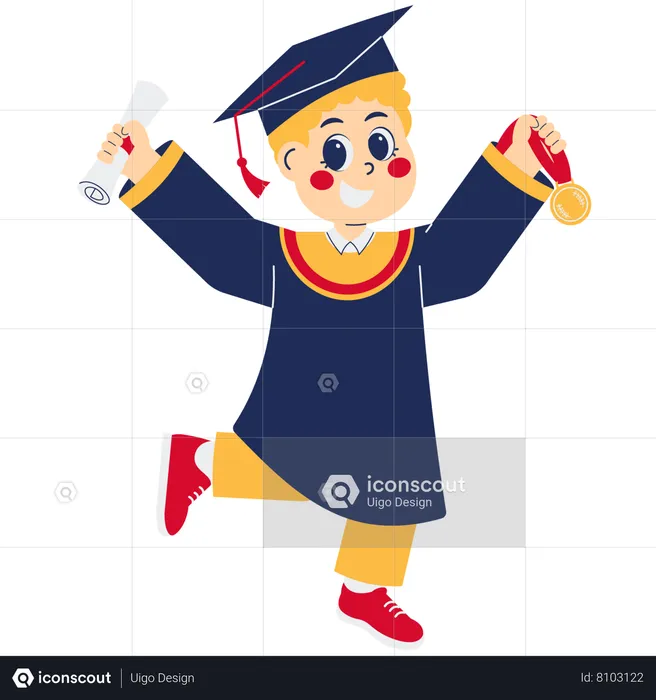 Young Boy Graduate Holding a Medal  Illustration