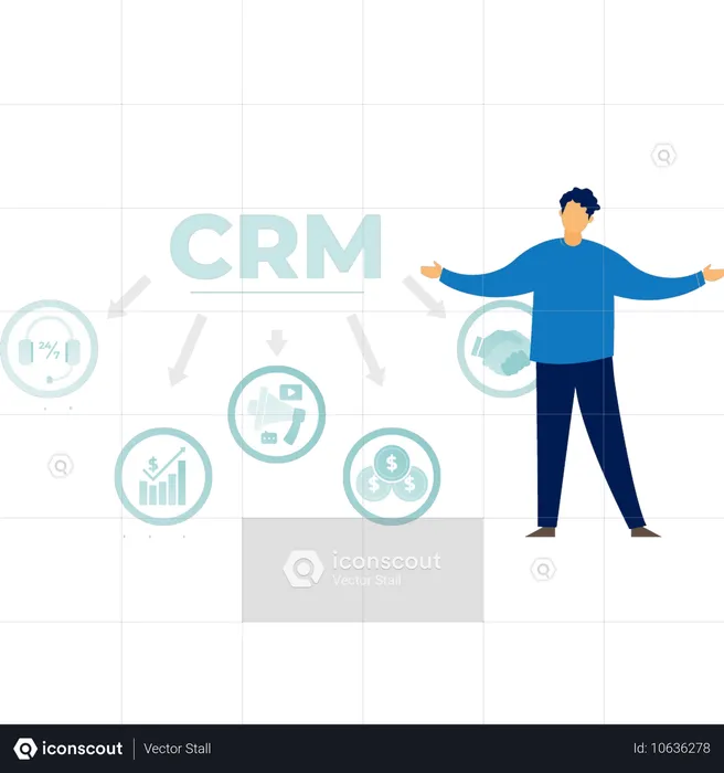 CRM 시스템에 만족하는 어린 소년  일러스트레이션