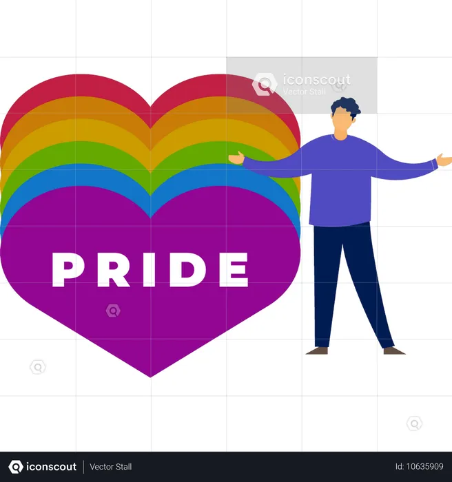 Young boy happy with different color of pride heart  Illustration