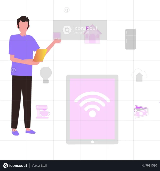 Young boy has Wi-Fi connection  Illustration