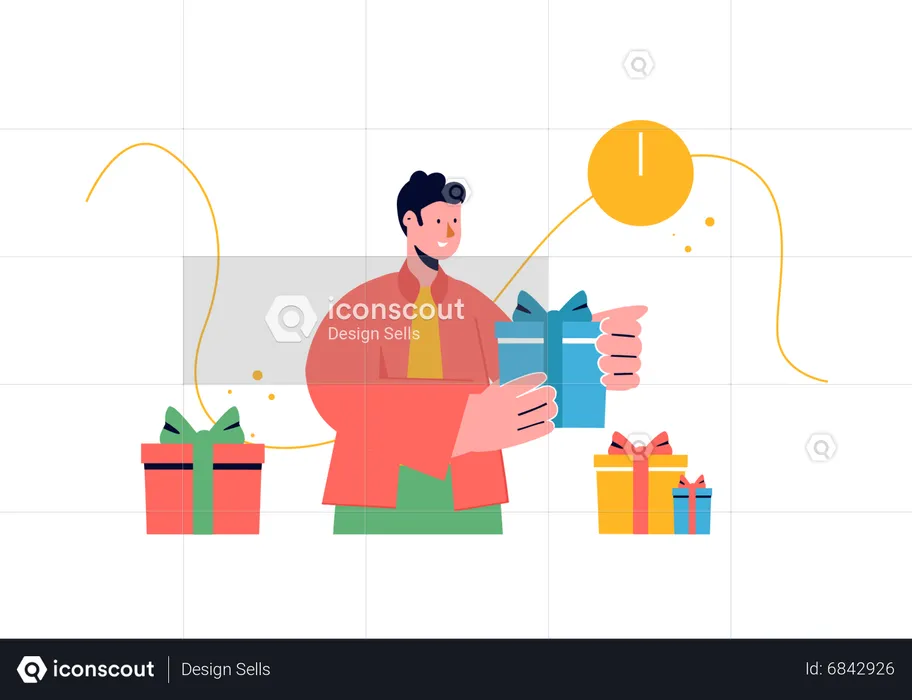 Young boy holding christmas gift  Illustration