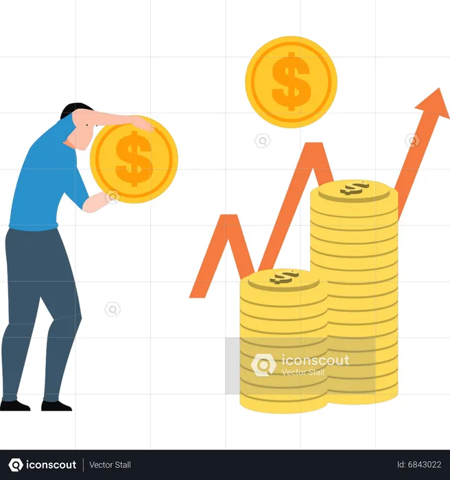 Young boy holding dollar coin  Illustration