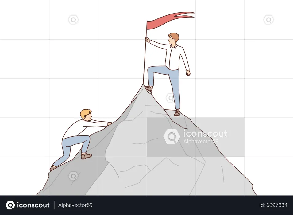 Young boy holding flag and accomplished goal  Illustration