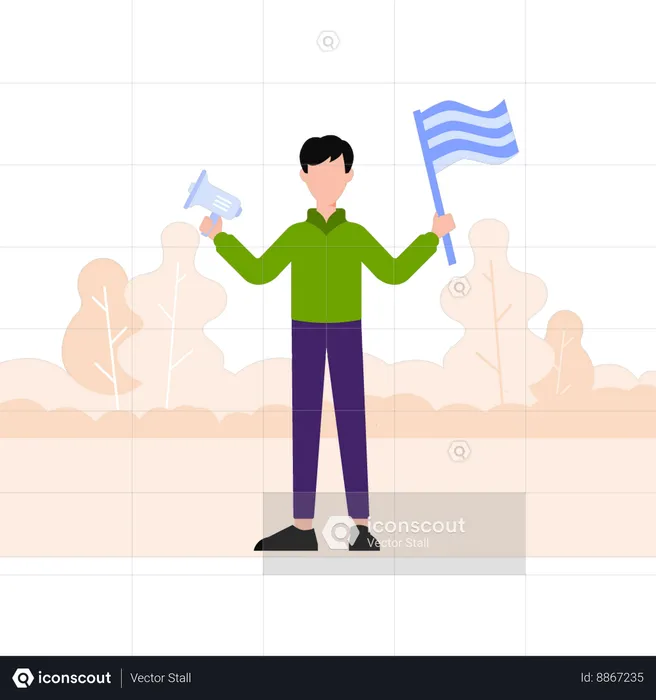 Young boy  holding flag and megaphone  Illustration