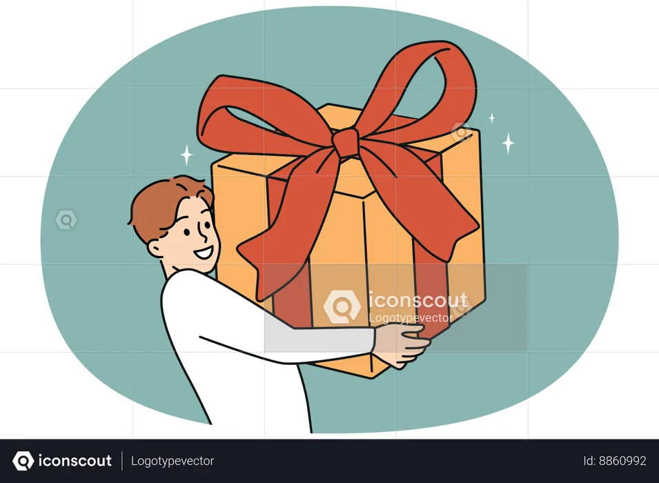 Young boy holding gift  Illustration